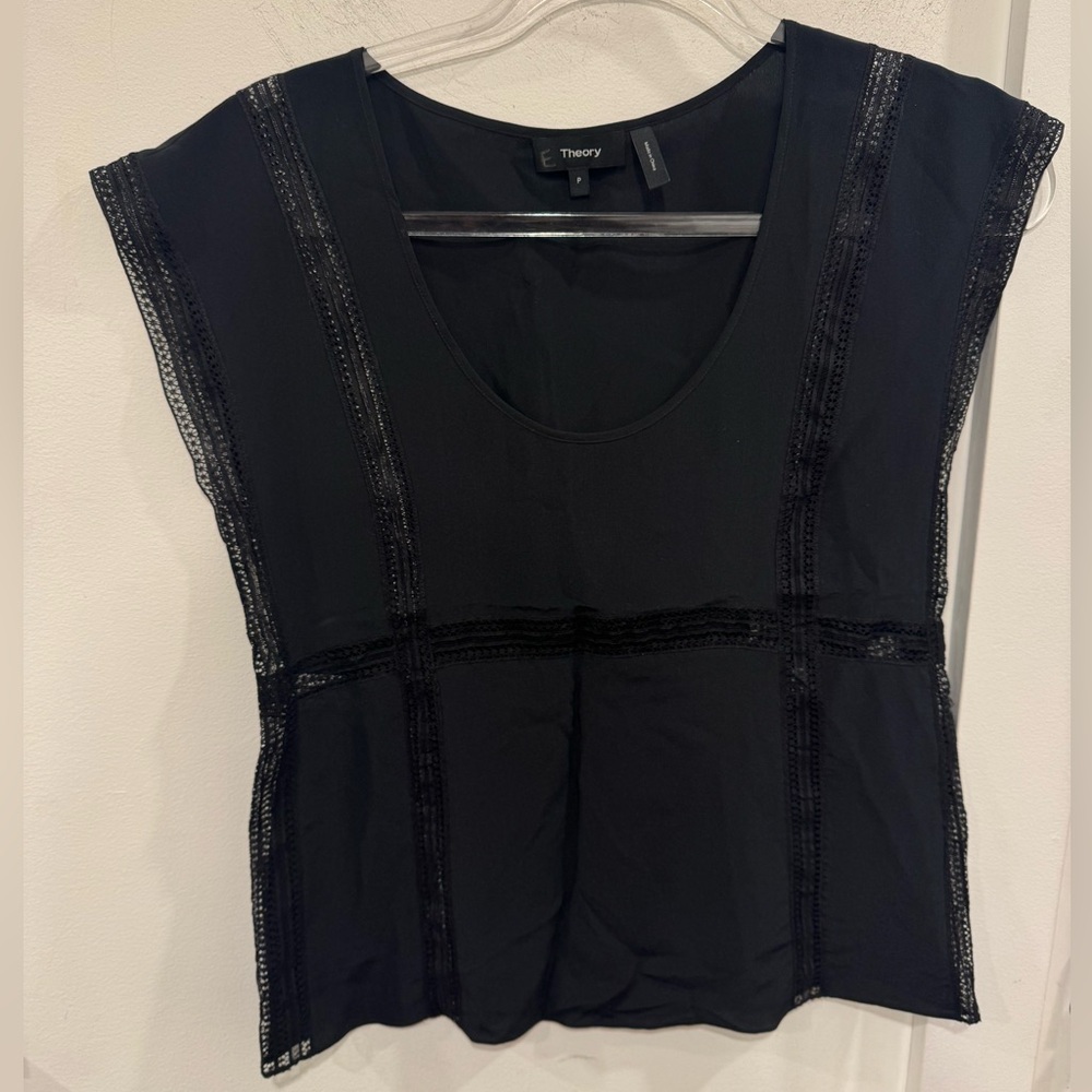Theory Women's Black Lace Accent Blouse
